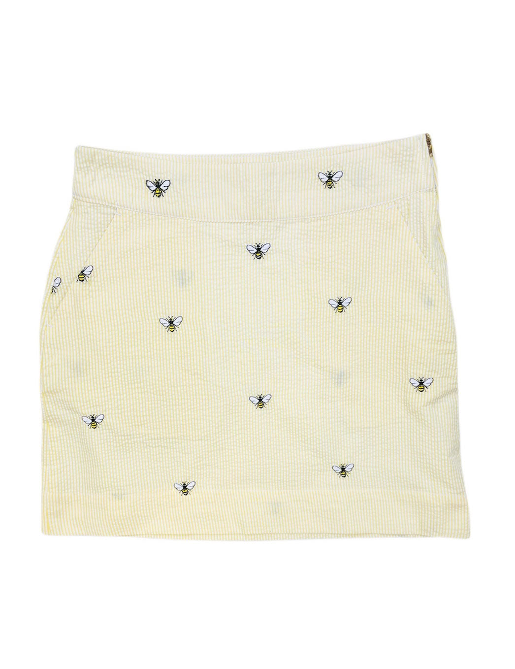 Yellow Seersucker Women's Skirt with Embroidered Bees