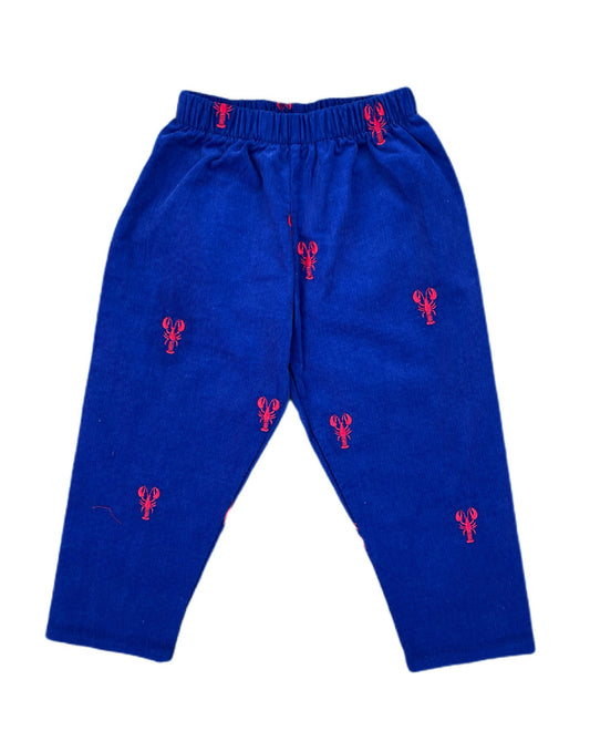 Navy Corduroy Pants with Red Embroidered Lobsters
