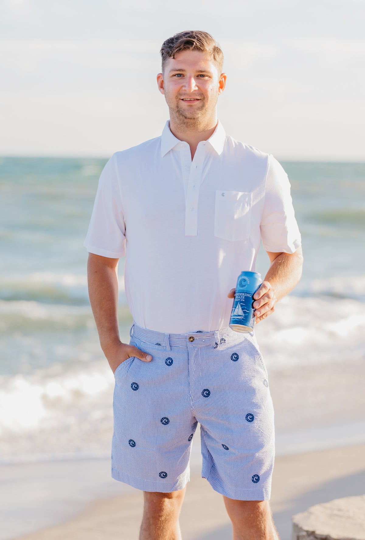 Preppy Blue Mens Seersucker Shorts with Navy Embroidered Cisco Brewers  Nantucket Logo – Piping Prints