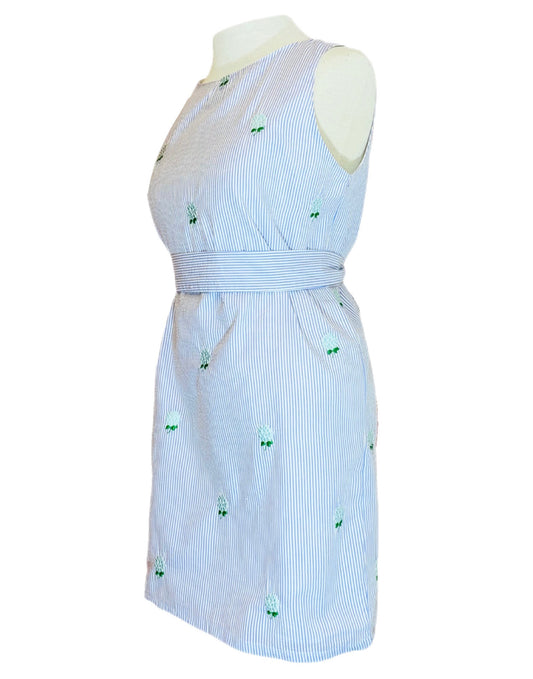 Lilac Seersucker Women's Dress with  Embroidered Hydrangeas