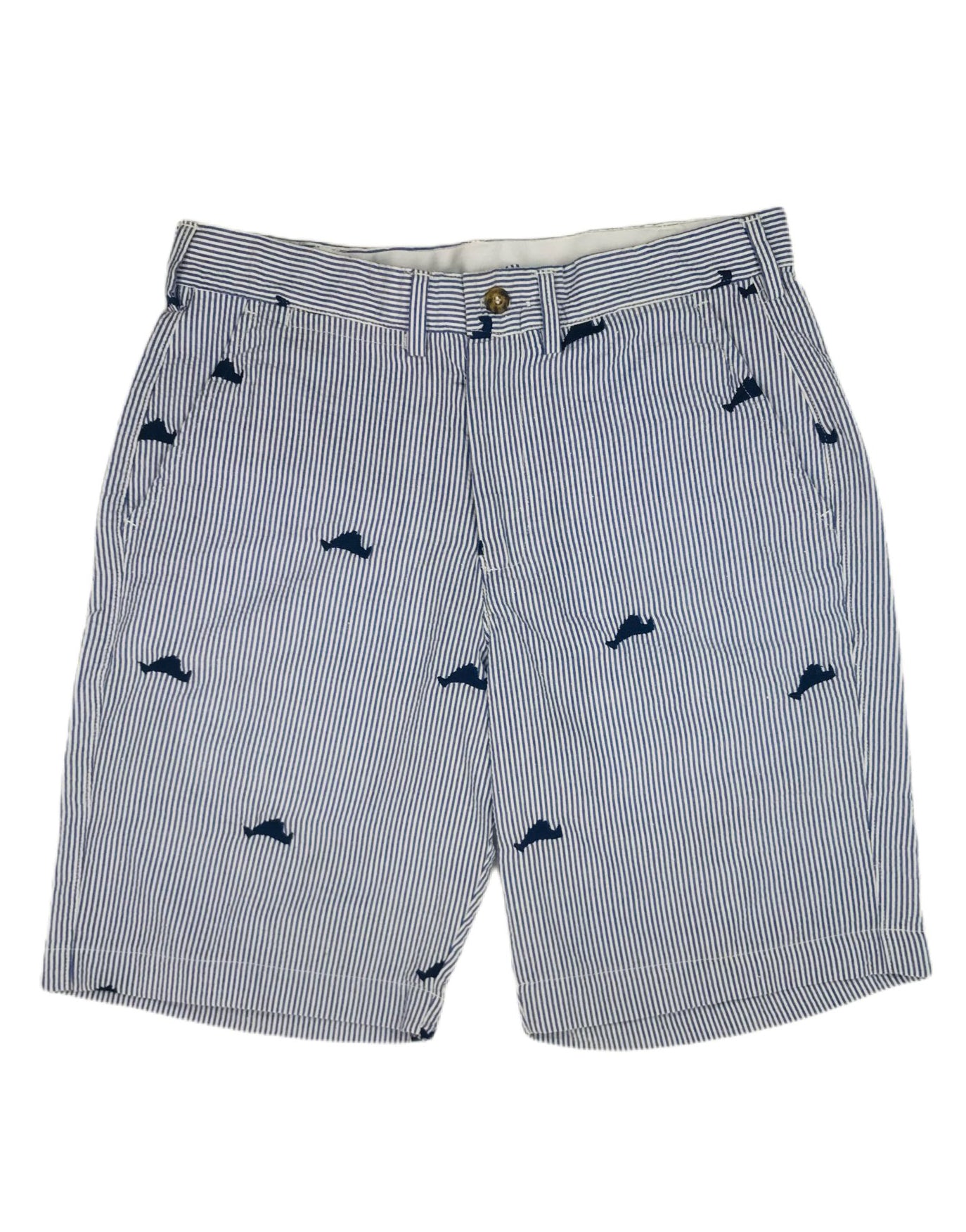 Blue Mens Seersucker Shorts with Navy Embroidered Martha's Vineyards ...