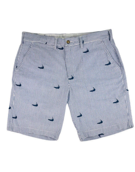Blue Mens Seersucker Shorts with Navy Embroidered Nantuckets
