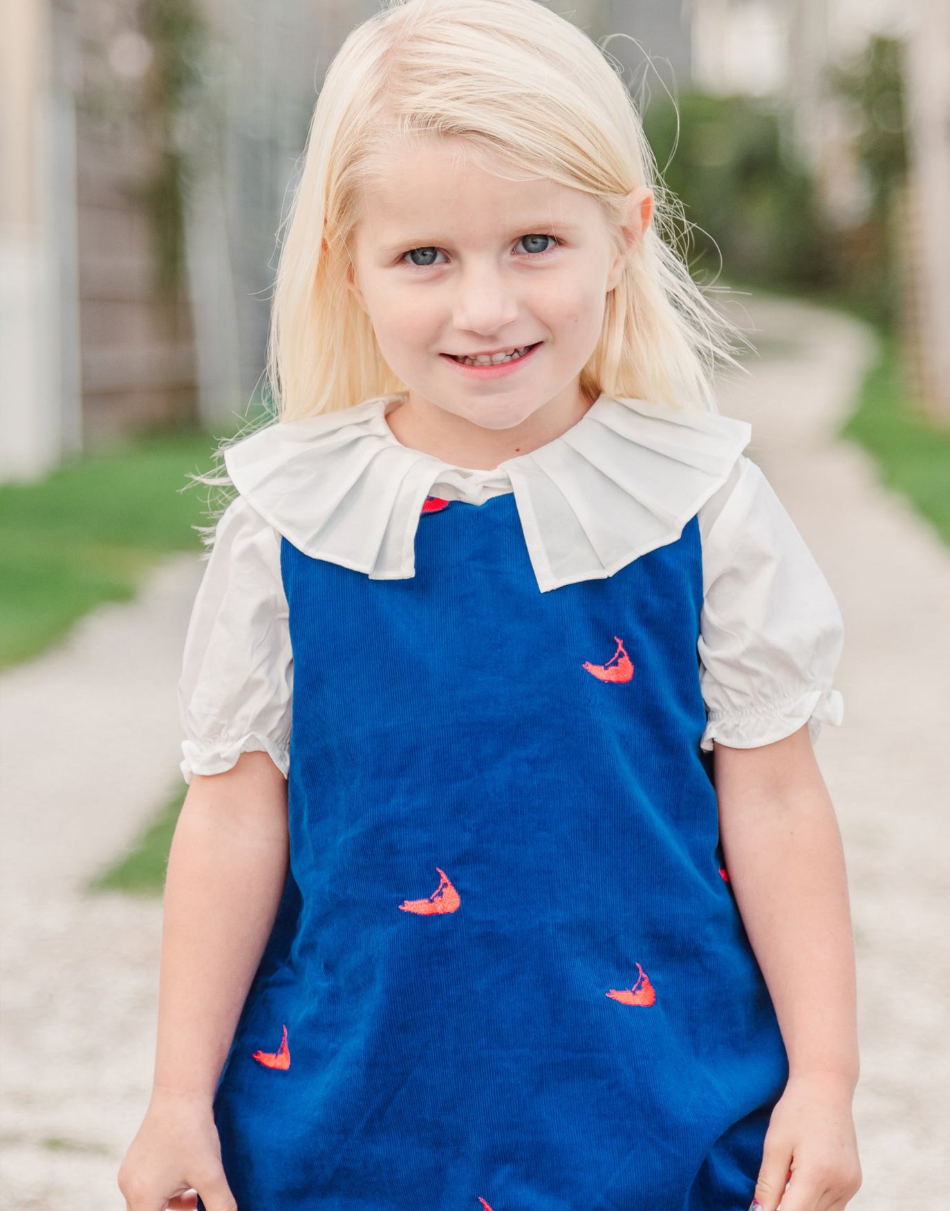 Navy Corduroy Jumper Dress with Red Nantuckets