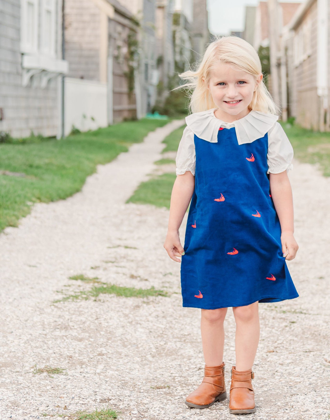 Navy Corduroy Jumper Dress with Red Nantuckets 3