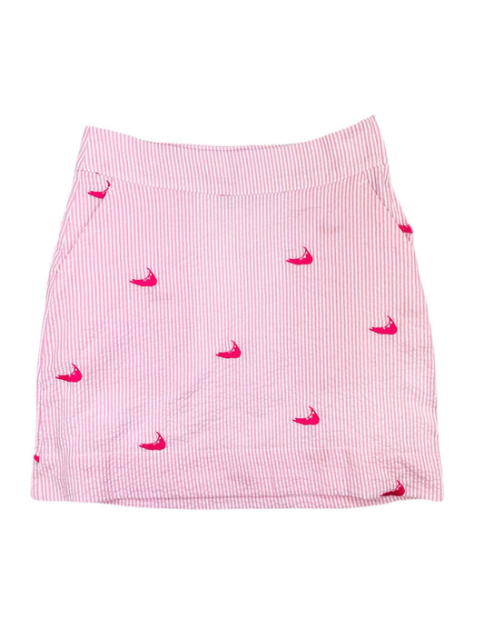 Pink Seersucker Women's Skirt with Pink Embroidered Nantuckets