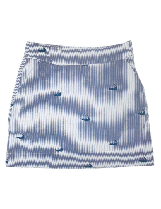 Blue Seersucker Women's Skirt with Navy Embroidered Nantuckets – Piping ...