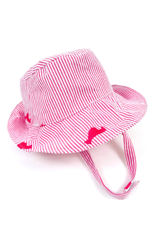 Pink Seersucker with Pink Embroidered Martha's Vineyard Bucket Hat