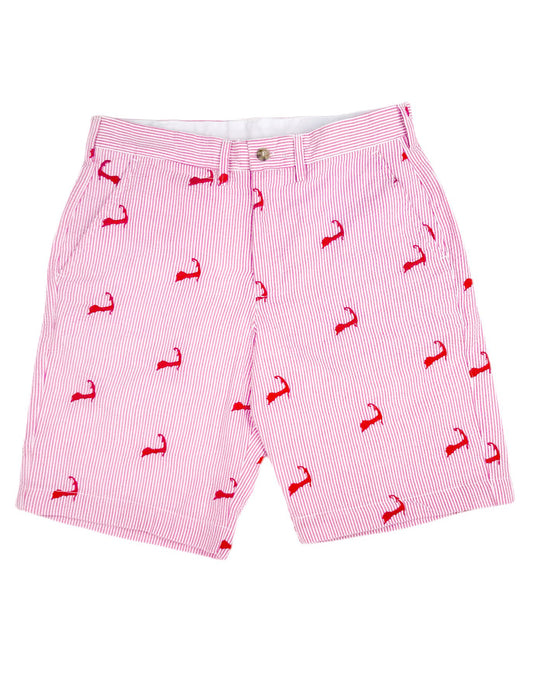 Pink Seersucker Mens Shorts with Pink Embroidered Cape Cods
