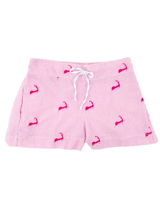 Hot Pink Seersucker Women's Lounge Short with Embroidered Cape Cods