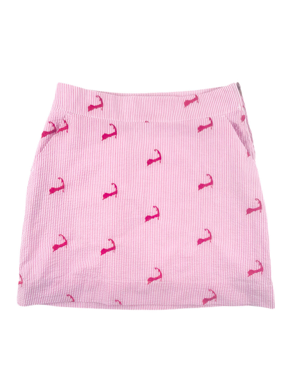Pink Seersucker Women's Skirt with Embroidered Cape Cods