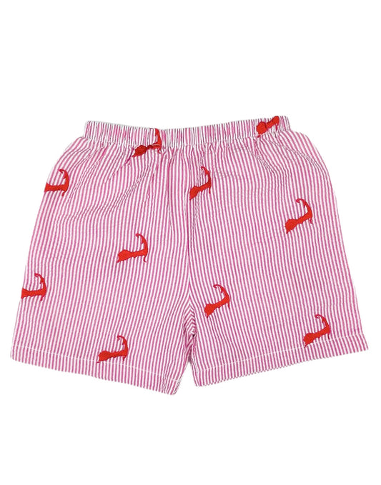 Hot Pink Kids Seersucker Shorts with Embroidered Cape Cods
