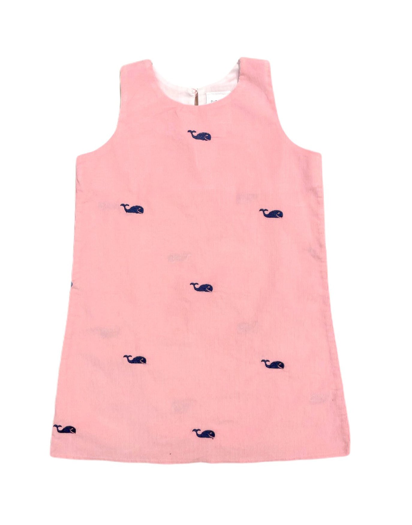 Light Pink Corduroy Jumper Dress with Embroidered Navy Whales