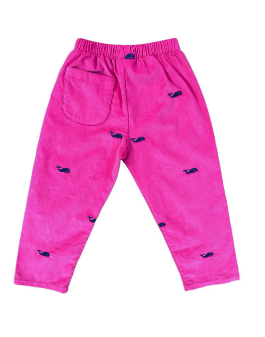 Hot Pink Corduroy Pants with Navy Embroidered Whales