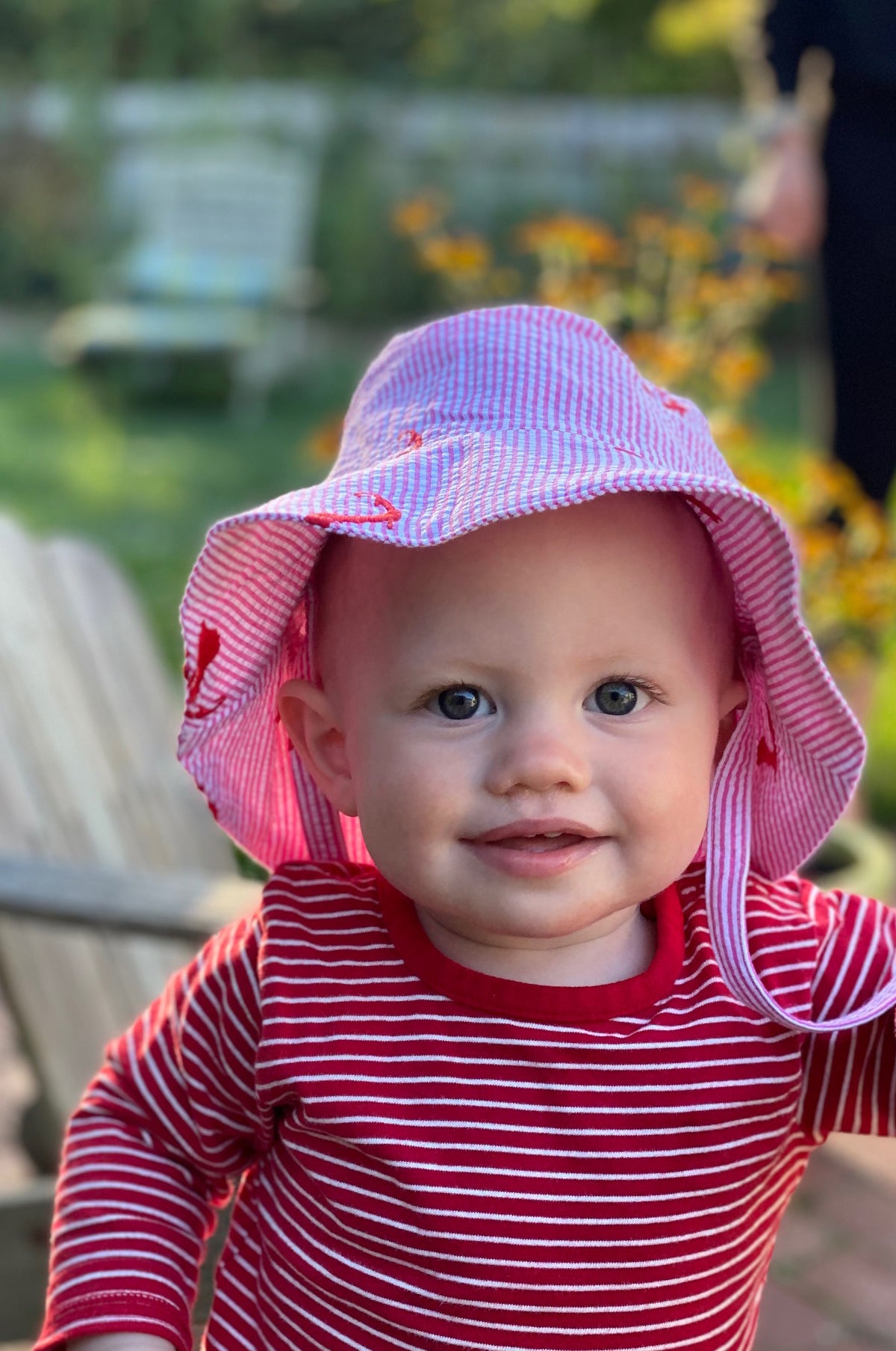 Pink Seersucker with Pink Embroidered Cape Cods Baby Bucket Hat