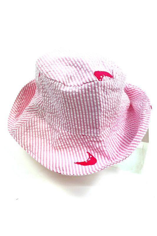 Pink Seersucker with Pink Embroidered Nantucket Baby Bucket Hat