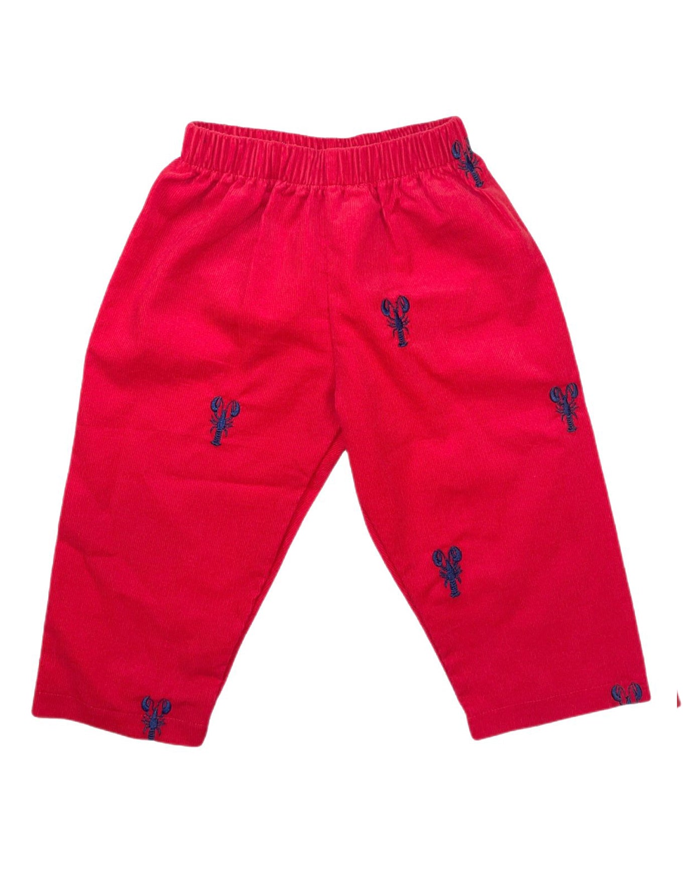 Red Corduroy Pants with Navy Lobsters