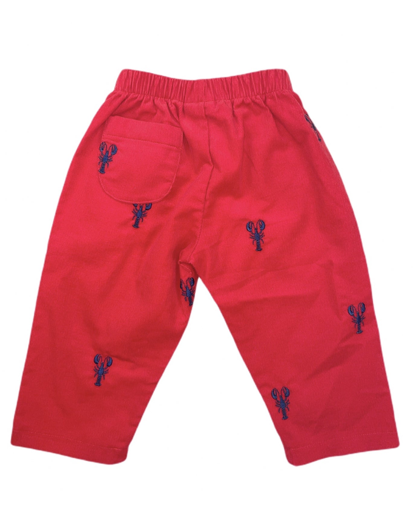 Red Corduroy Pants with Navy Lobsters