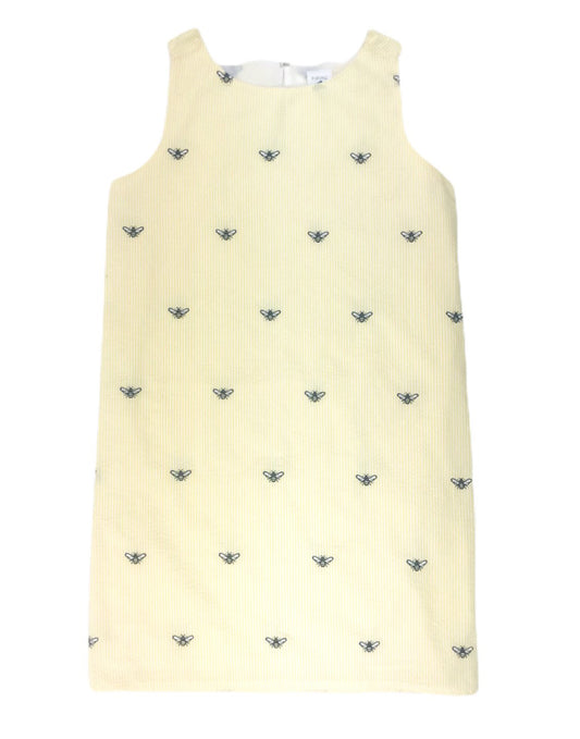 Yellow Seersucker Women's Dress with Embroidered Honeybees