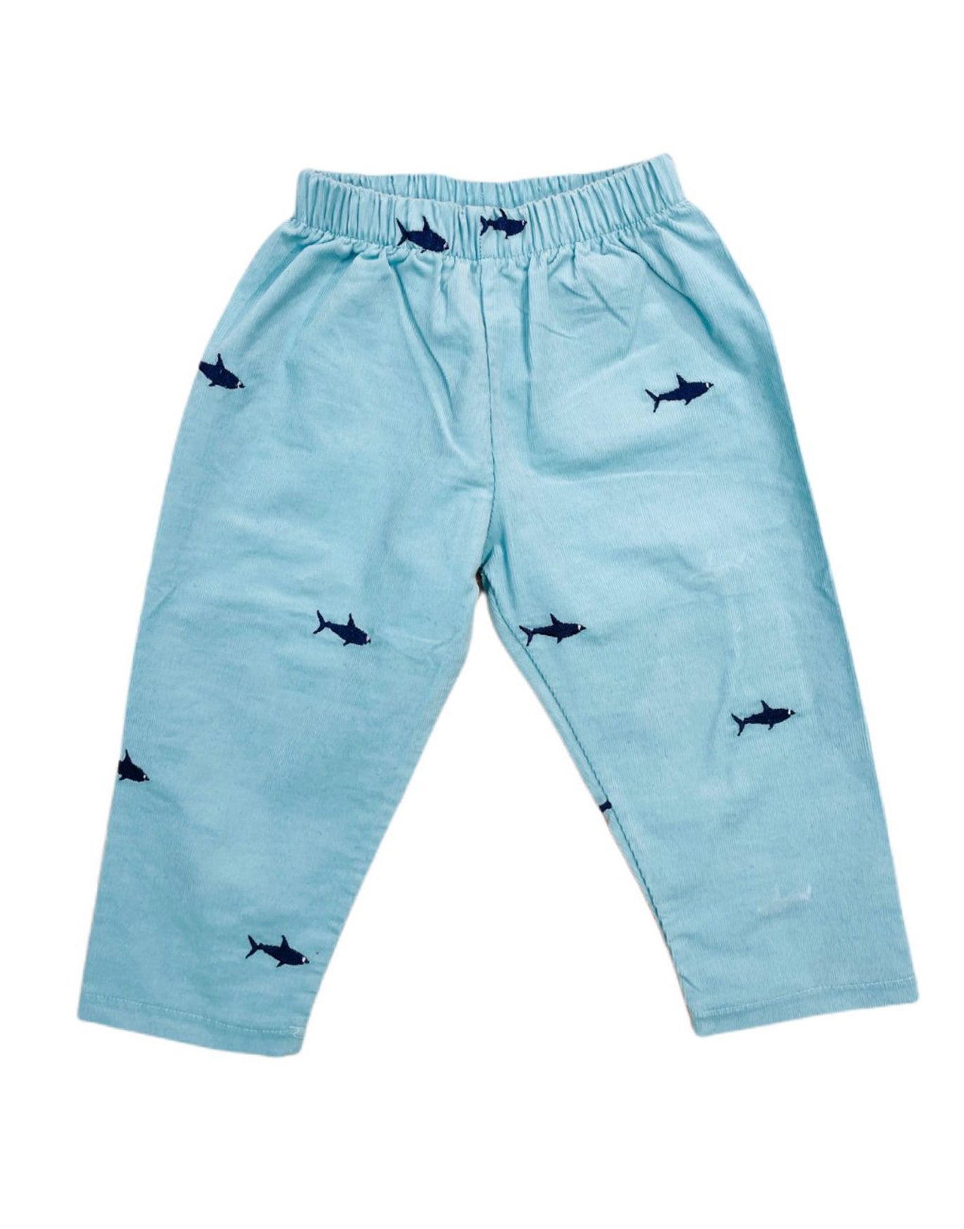 Turquoise Corduroy Pants with Navy Sharks